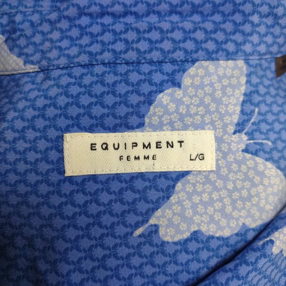 Equipment Femme blue butterfly long sleeve button up shirt blouse ladies Large - Picture 6 of 7